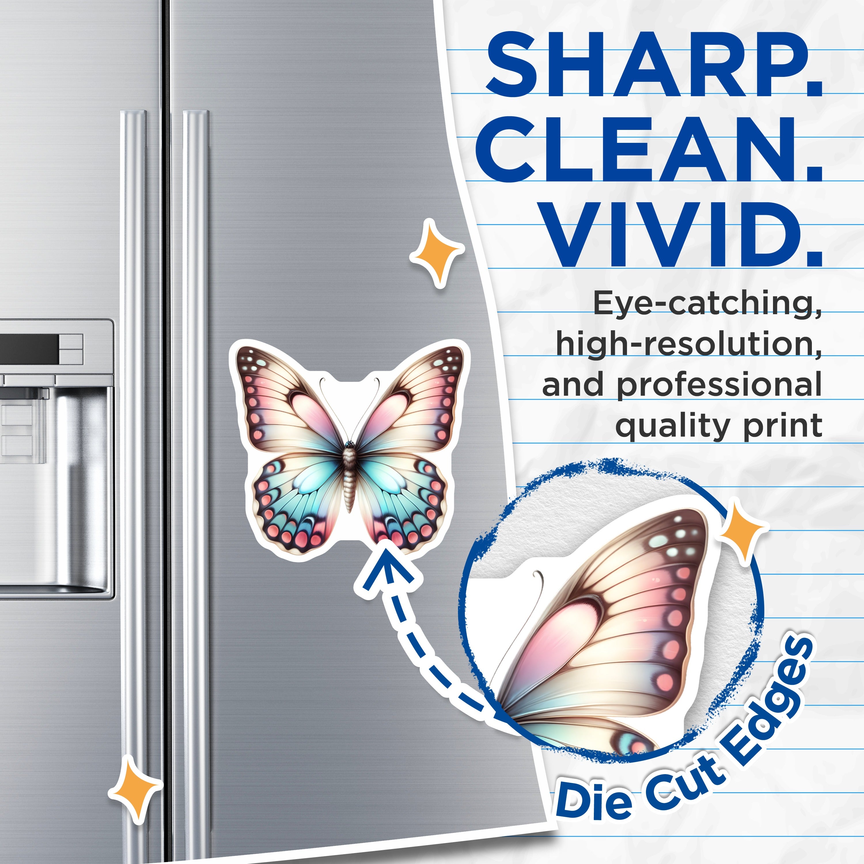 (2 Pack) Pastel Butterfly Magnets - Aesthetic Fridge Decor - Whimsical Nature Art for Home Locker - 5 Inches On Longest Side - Thick Durable Magnet - Made in USA - MAG39544