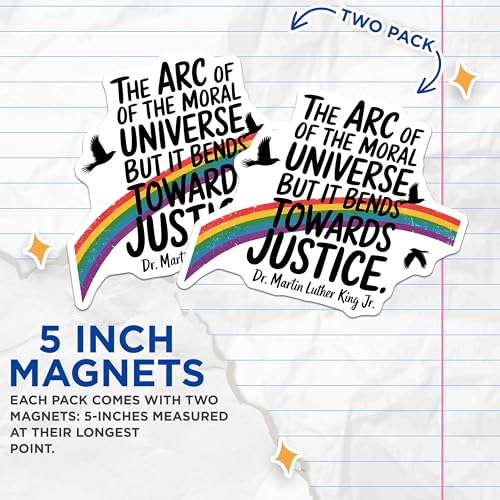 (2 Pack) Moral Universe Justice Magnets - Inspirational Quote - Rainbow Design - Motivational Fridge Magnets - 5" On Longest Side - for Cars, Fridges, Toolboxes - Made in USA - MAG3756