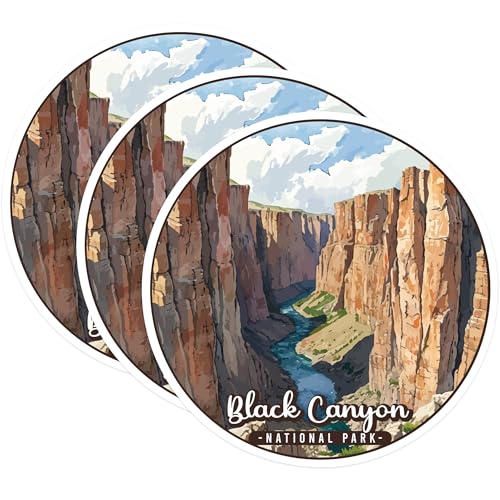 (3 Pack) Black Canyon Decals - National Park Art - Laptop Decals - 3 Inches On Longest Side - Easy Peel & Apply - Made in USA - 3MCS0501