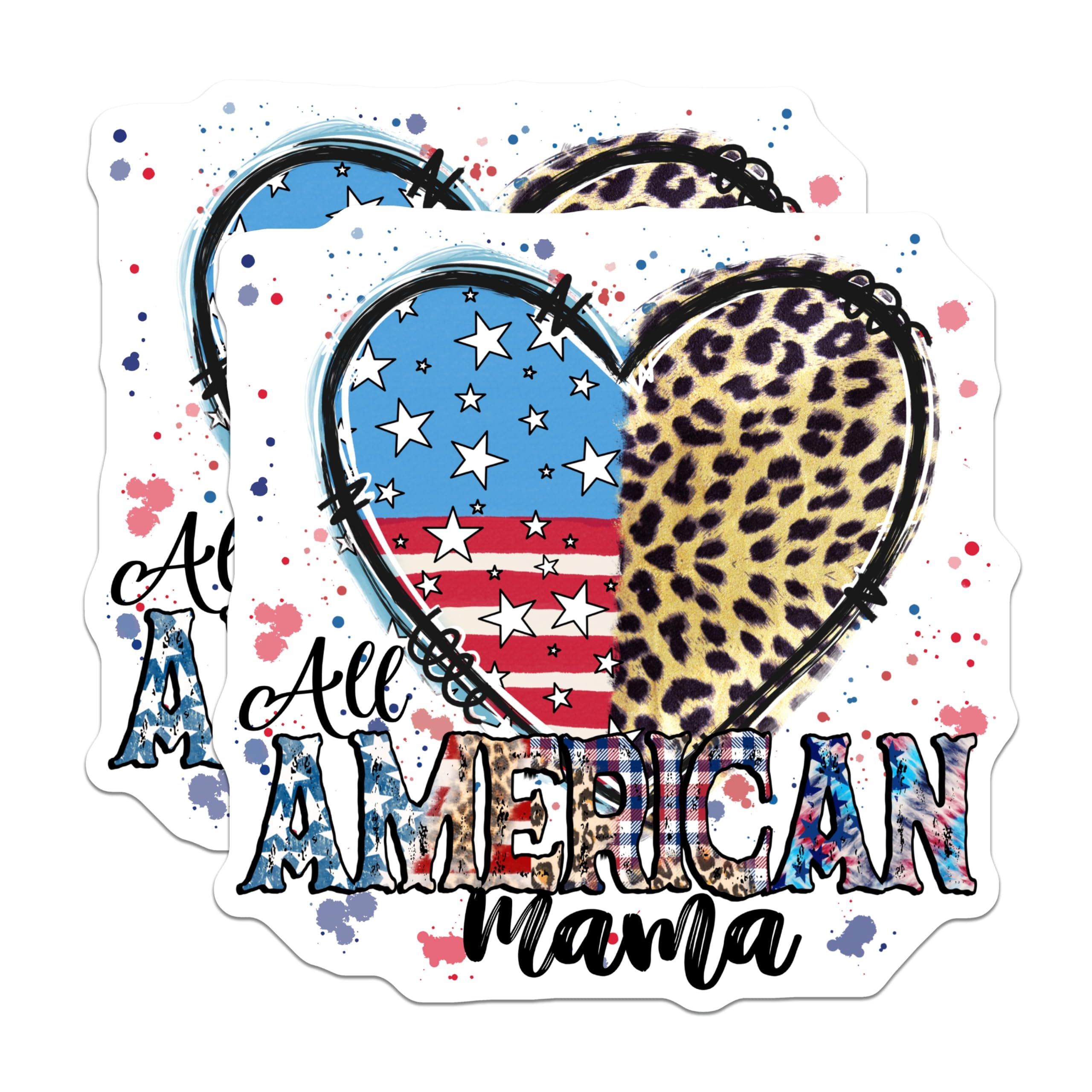 (2 Pack) All American Mama Magnets - Patriotic Heart Leopard Print - USA Mom Decor Fridge Accent - 5 Inches On Longest Side - Thick Durable Magnet - Made in USA - MAG23162