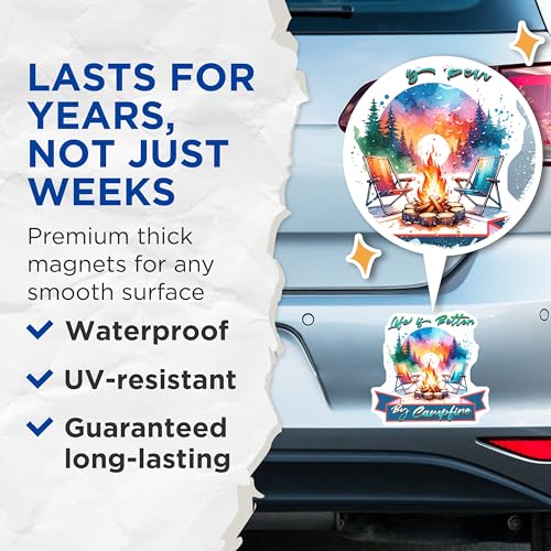 (2 Pack) Life is Better by Campfire Magnets - Outdoor Adventure - Camper Decoration - Camping Enthusiast Decor - 5" On Longest Side - for Cars, Fridges, Toolboxes - Made in USA - MAG6812