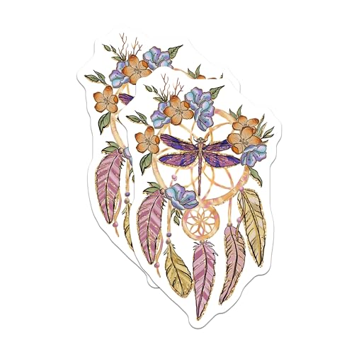 (2 Pack) Dreamcatcher Magnets - Dragonfly Flower Magnets - Boho Dream Catcher Magnets - Spiritual Magnets - 5" On Longest Side - for Cars, Fridges, Toolboxes - Made in USA - MAG4189