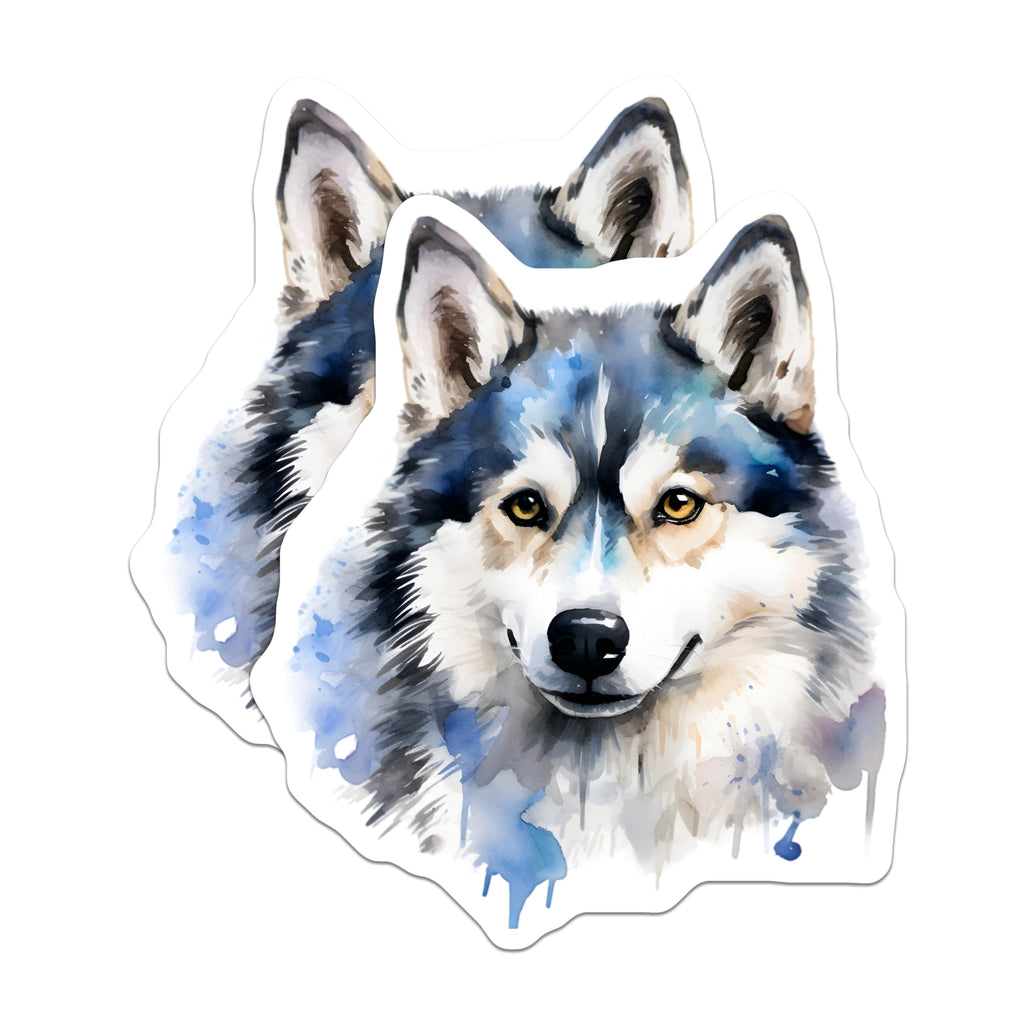 (2 Pack) Watercolor Husky Magnets - Dog Lover Fridge Decor - Animal Art Accent - 5 Inches On Longest Side - Thick Durable Magnet - Made in USA - MAG25271