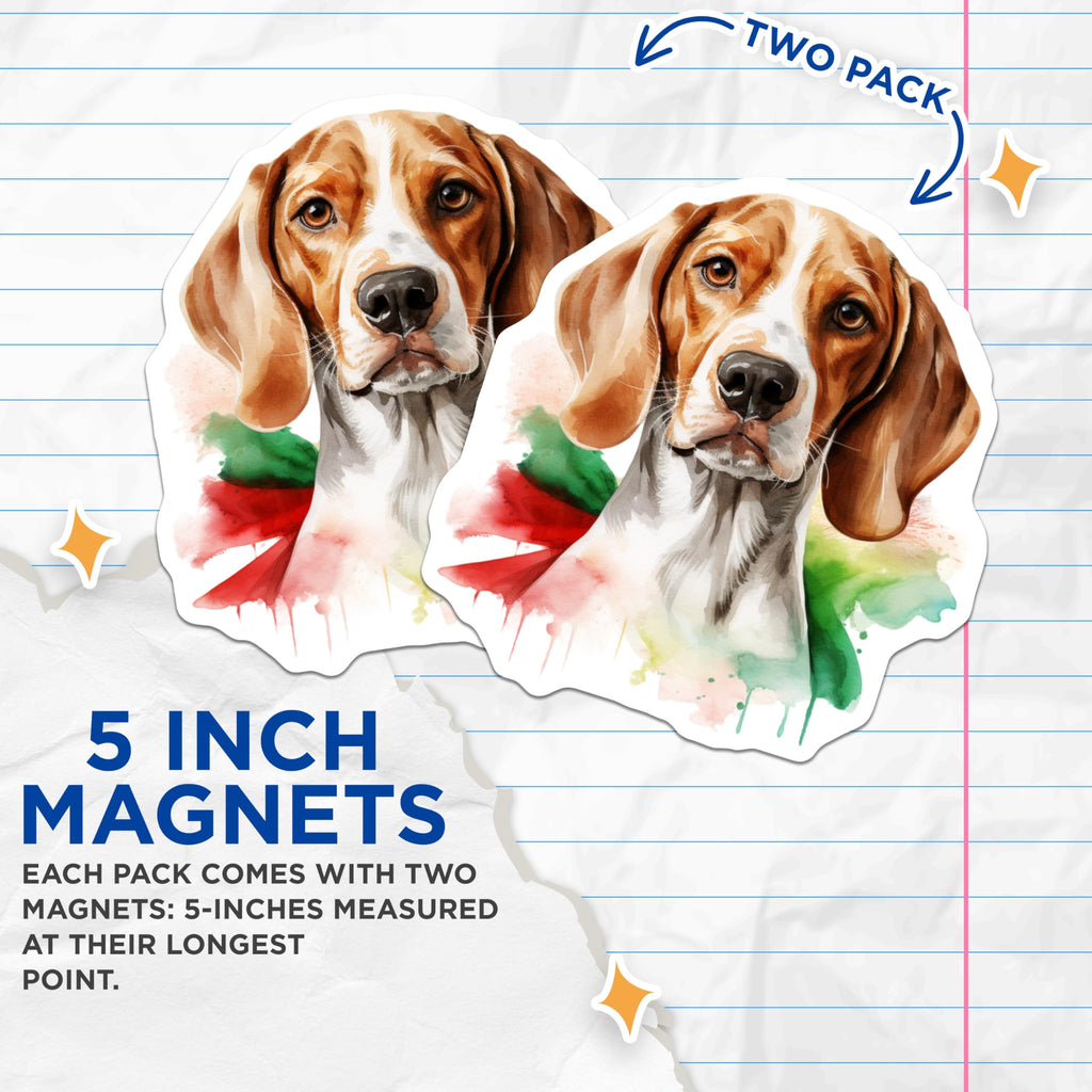 (2 Pack) Beagle Dog Magnets - Watercolor Hound Art - Dog Lover Home Decor - Pet Parent Kitchen Accent - 5 Inches On Longest Side - Thick Durable Magnet - Made in USA - MAG25698