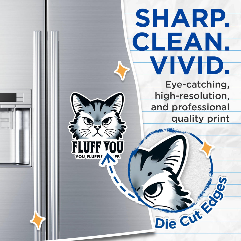 (2 Pack) Fluff You You Fluffin Fluff Magnets - Funny Cat Magnets - Sarcastic Feline Humour Magnets- 5" On Longest Side - for Fridges, Toolboxes, Cars - Made in USA - MAG2803