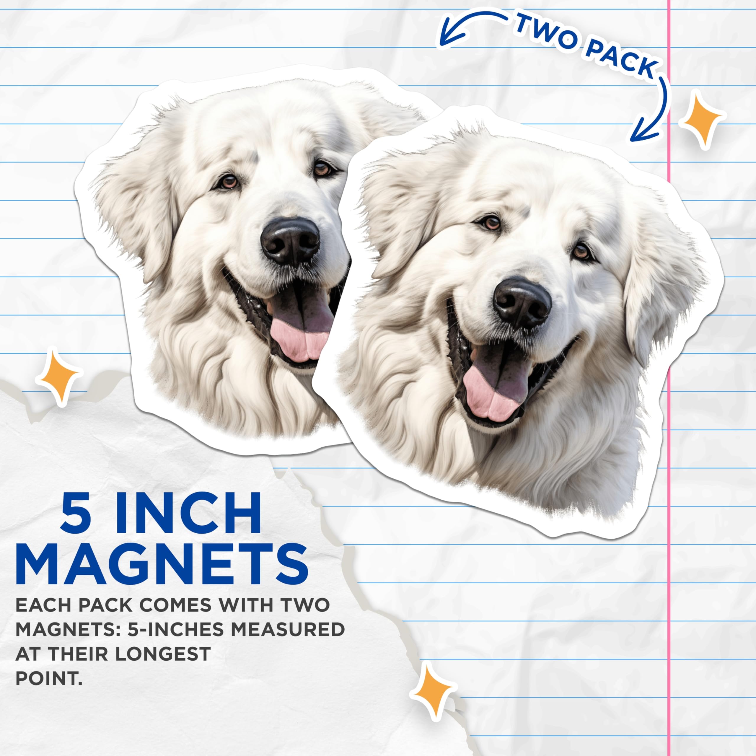 (2 Pack) Great Pyrenees Dog Magnets - Happy White Dog Art - Pet Lover Fridge Decor Dog Owner - 5 Inches On Longest Side - Thick Durable Magnet - Made in USA - MAG28984