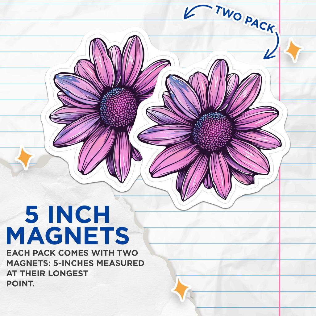 (2 Pack) Pink Flower Magnets - Vibrant Refrigerator Decor - Botanical Locker Accessories - 5 Inches On Longest Side - Thick Durable Magnet - Made in USA - MAG37121