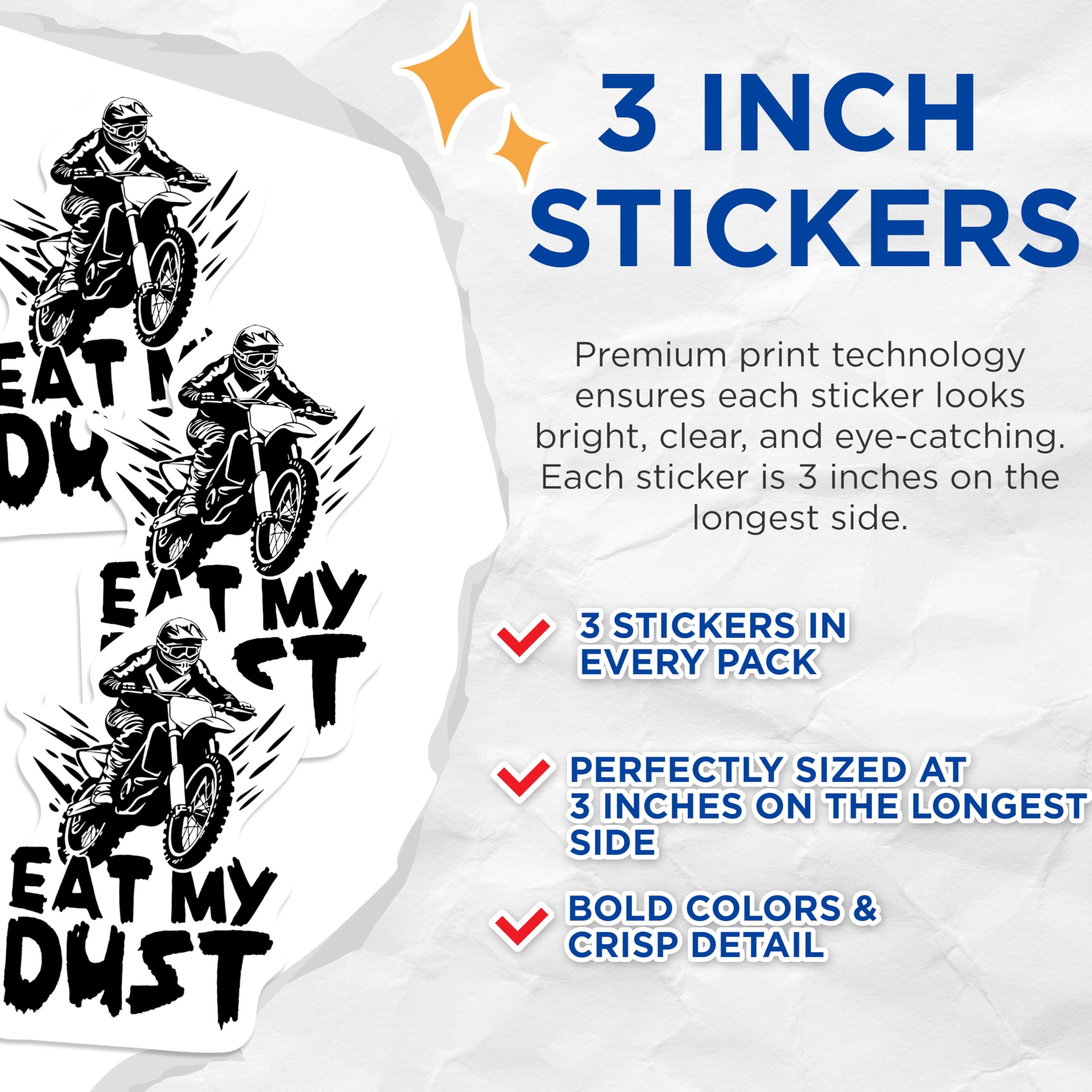 (3 Pack) Eat My Dust Decals - Motocross Stickers - Dirt Bike Stickers - 3 Inches On Longest Side - Easy Peel & Apply - Made in USA - 3MCS1102