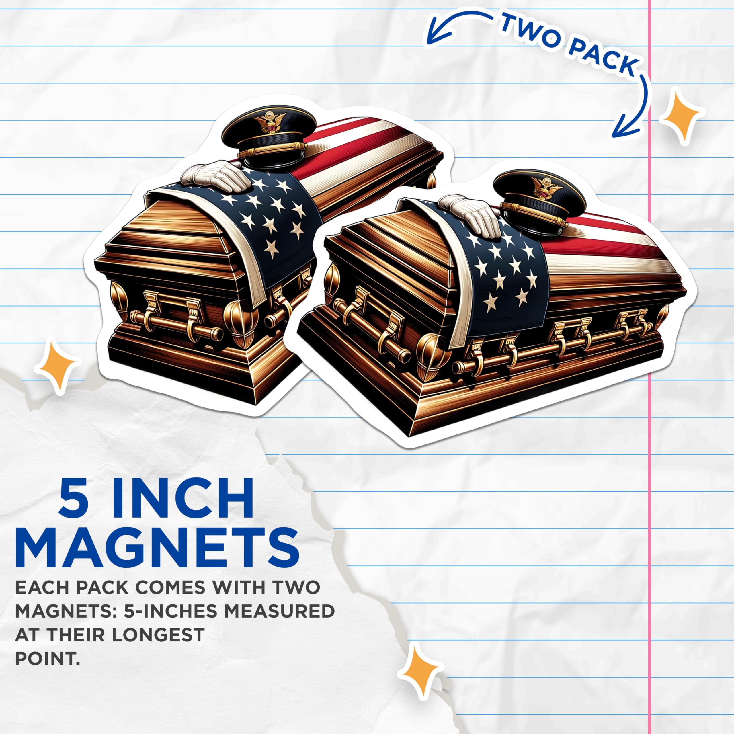 (2 Pack) American Flag Casket Magnets - Military Funeral Theme - Patriotic Decor for Fridge - 5" On Longest Side - Premium Magnet - for Cars, Refrigerators, Toolboxes, Lockers - Made in USA - MAG14120