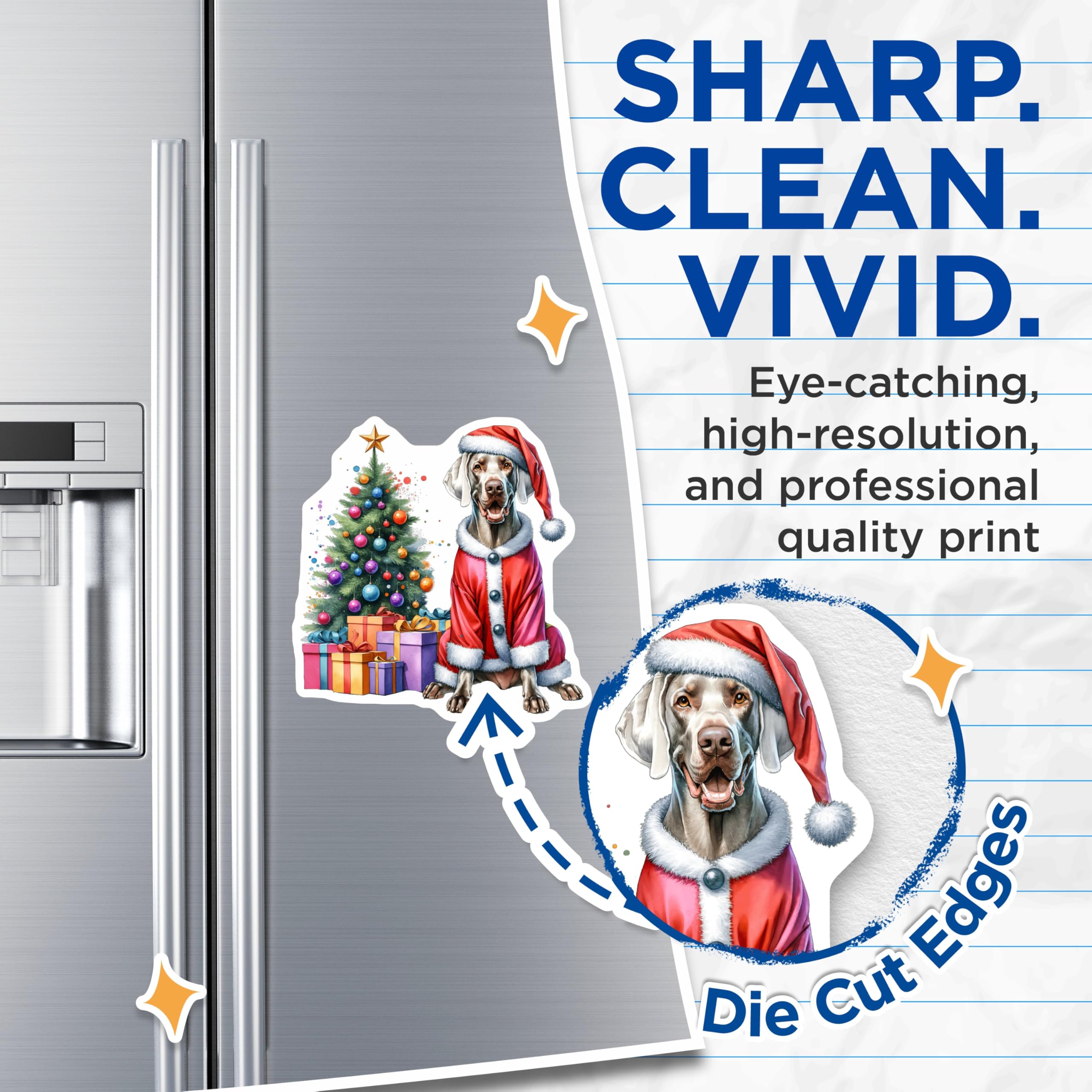 (2 Pack) Weimaraner Santa Dog Magnets - Christmas Holiday Decor - Pet Lover Refrigerator Accessory - 5 Inches On Longest Side - Thick Durable Magnet - Made in USA - MAG29199