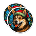 (2 Pack) Christmas Dog Magnets - Santa Hat Pet Decor - Stained Glass Holiday Magnet - 5 Inches On Longest Side - Thick Durable Magnet - Made in USA - MAG25102
