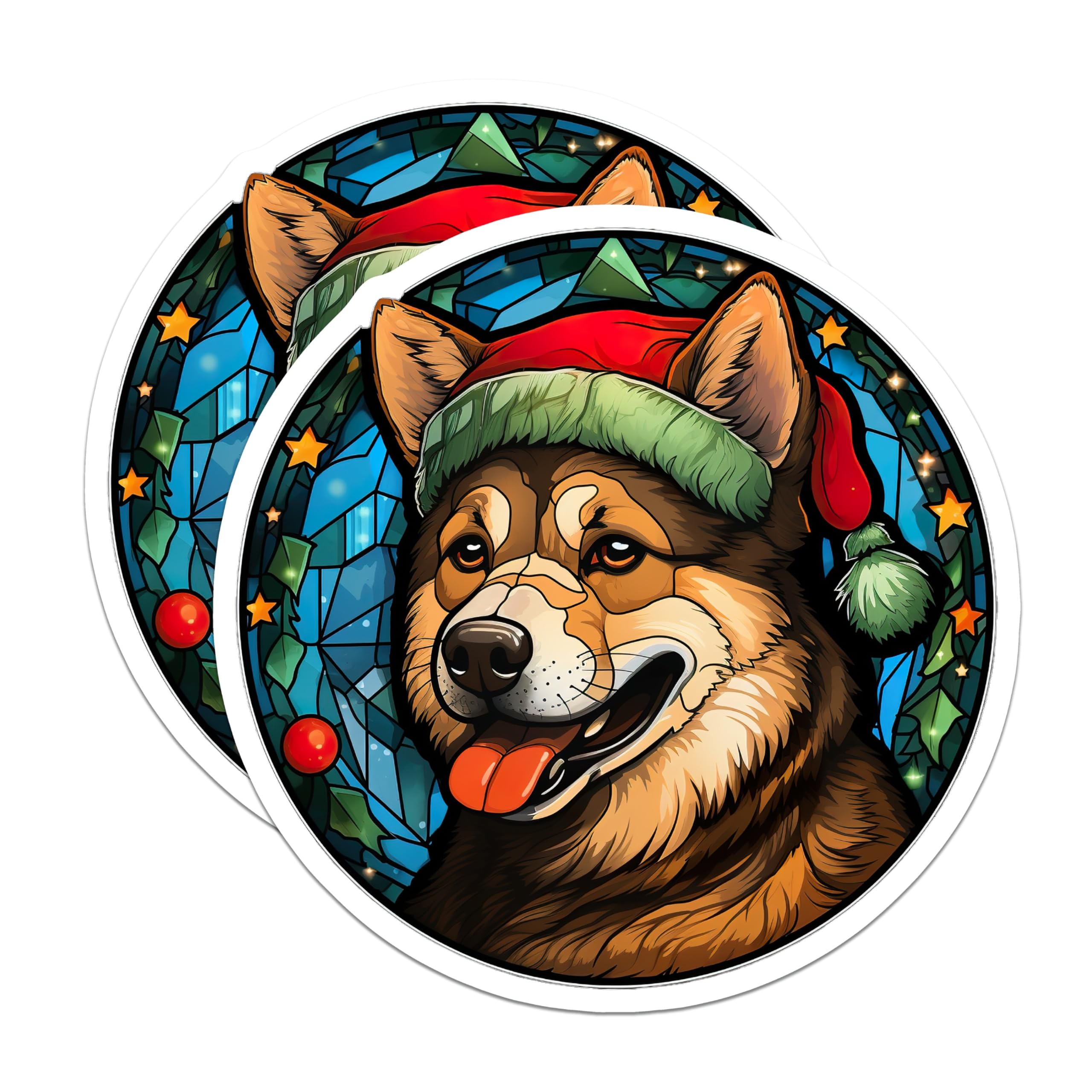 (2 Pack) Christmas Dog Magnets - Santa Hat Pet Decor - Stained Glass Holiday Magnet - 5 Inches On Longest Side - Thick Durable Magnet - Made in USA - MAG25102