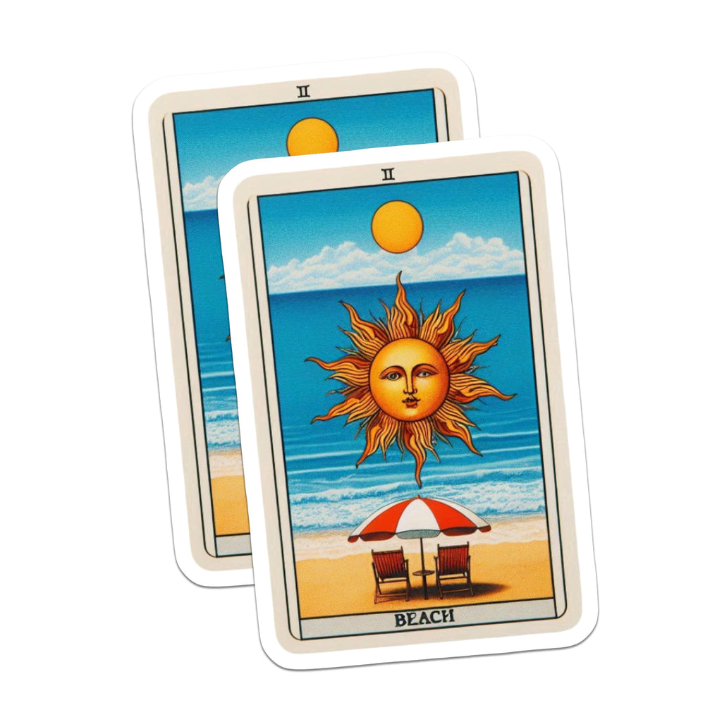 (2 Pack) Tarot Card Magnets - Beach Scene - Sun Face Art - 5" On Longest Side - Premium Magnet - for Cars, Refrigerators, Toolboxes, Lockers - Made in USA - MAG16088