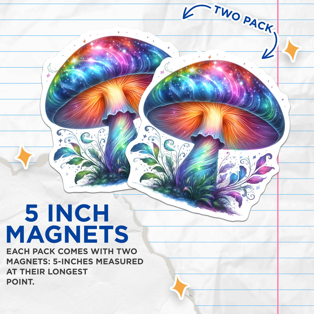 (2 Pack) Rainbow Mushroom Magnets - Celestial Fantasy Decor - Whimsical Nature Lover Aesthetic Art - 5 Inches On Longest Side - Thick Durable Magnet - Made in USA - MAG39956