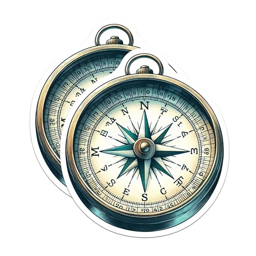 (2 Pack) Vintage Compass Stickers - Nautical Sticker Set - Adventure Themed Decals for Laptops and Notebooks - 5" On Longest Side - Sticks to Smooth Flat Surfaces - Made in USA - BMCS6979