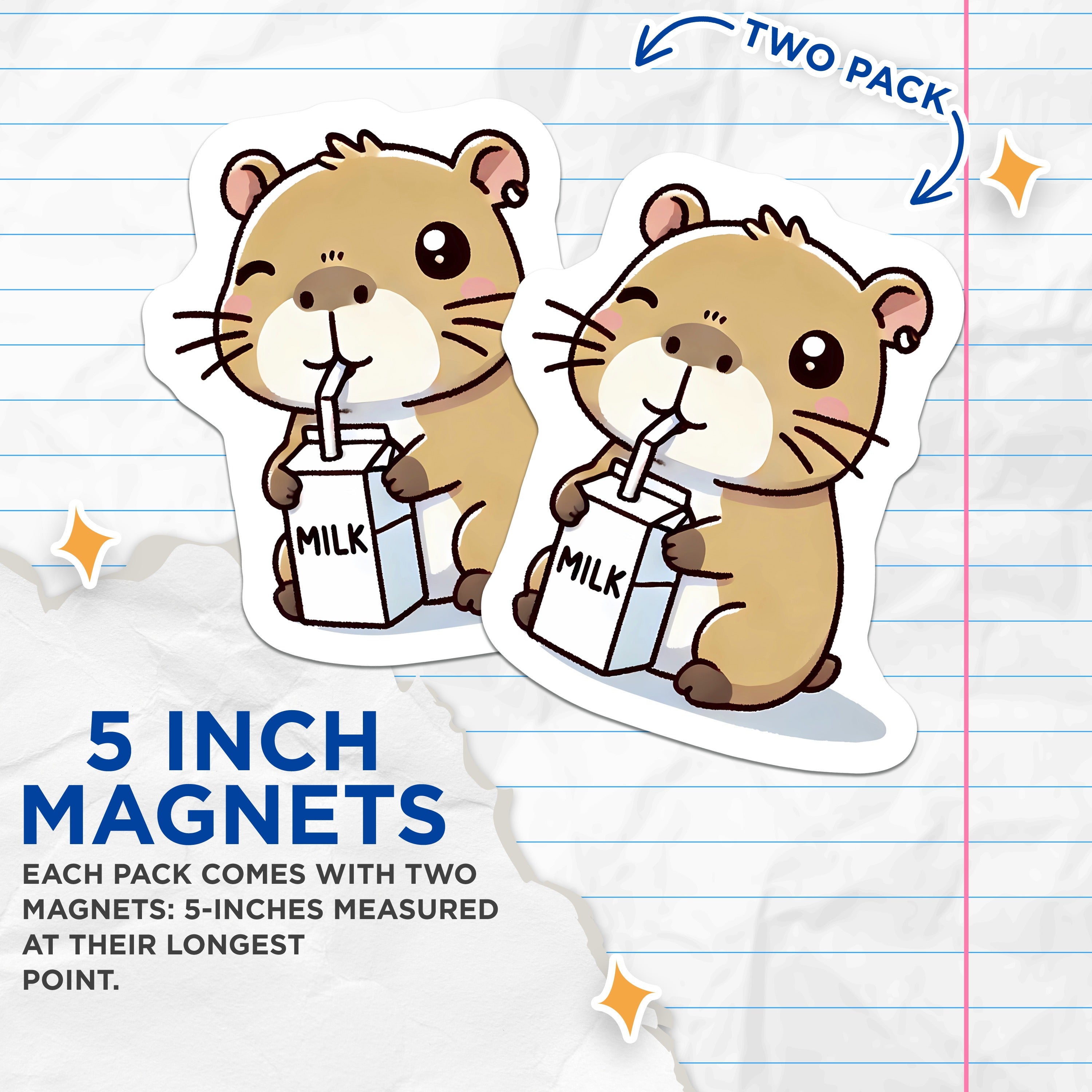 (2 Pack) Kawaii Hamster Magnets - Cute Animal Milk Carton Magnet - Fridge Decor for Animal Lovers - Whimsical Locker Accent - 5 Inches On Longest Side - Thick Durable Magnet - Made in USA - MAG36486
