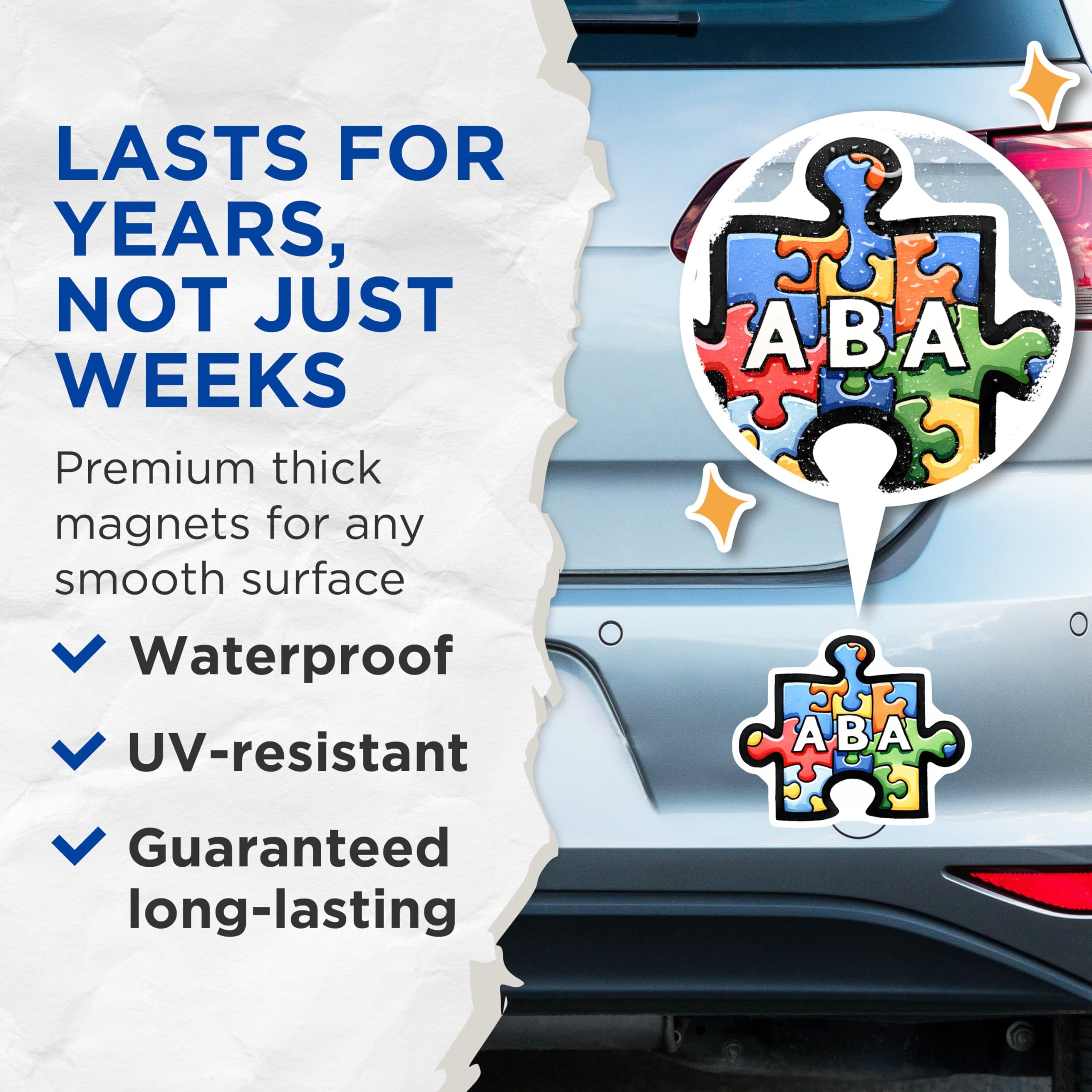 (2 Pack) ABA Puzzle Magnets - Colorful Autism Awareness Magnets - Beautiful Puzzle Piece Magnets - 5" On Longest Side - for Cars, Refrigerators, Toolboxes, Lockers - Made in USA BMCS3166