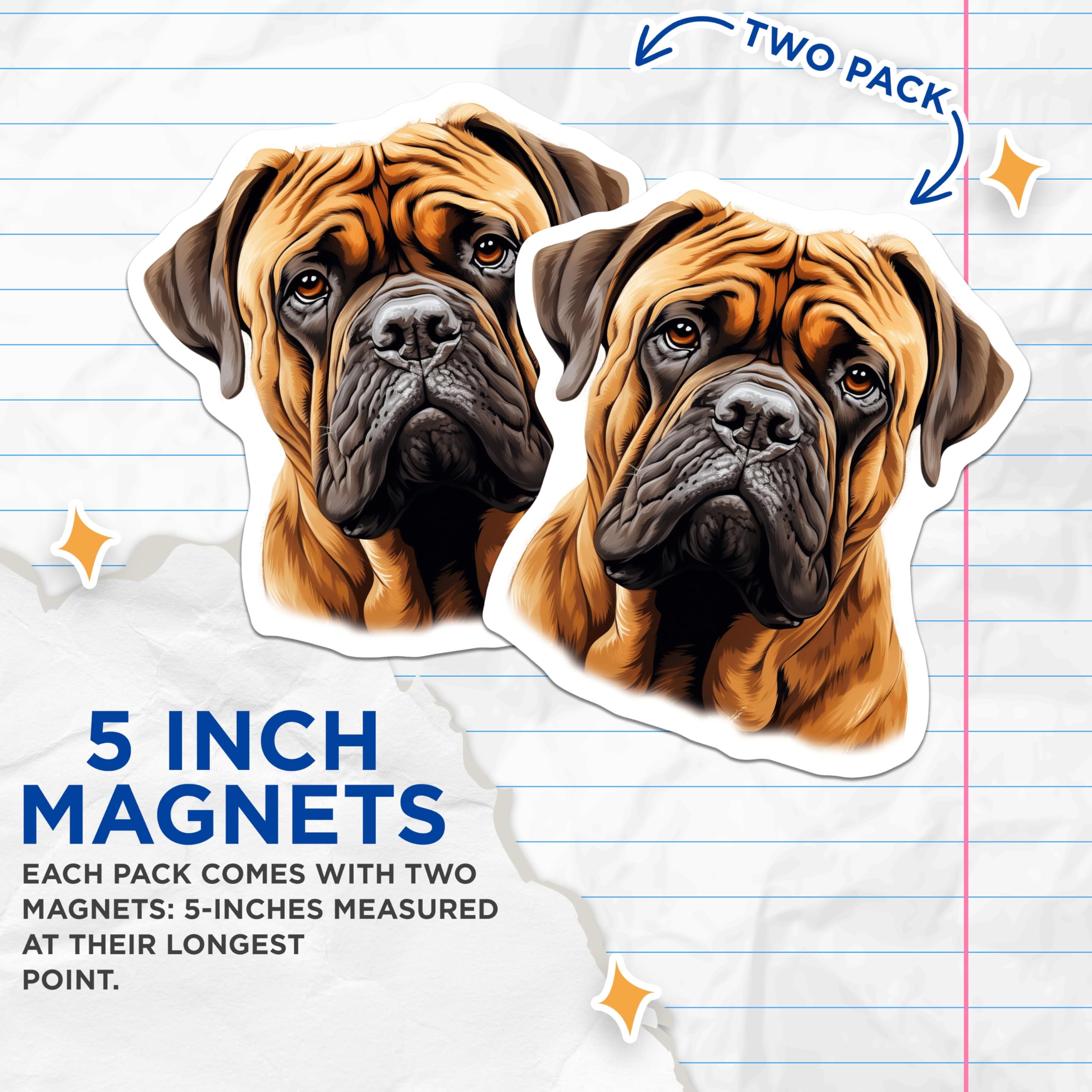 (2 Pack) Bullmastiff Dog Magnets - Realistic Canine Portrait - Pet Lover Home Decor - 5 Inches On Longest Side - Thick Durable Magnet - Made in USA - MAG27592