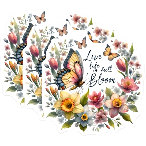 (3 Pack) Butterfly Floral Decals - Bloom Flowers - Laptop Decals - 3 Inches On Longest Side - Easy Peel & Apply - Made in USA - 3MCS0067