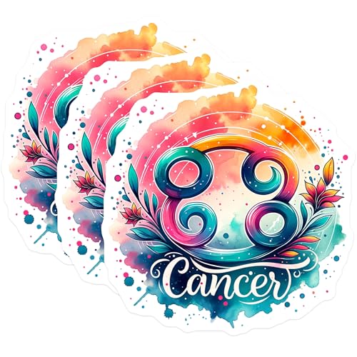 (3 Pack) Cancer Zodiac Decals - Horoscope Sign - Astrology Stickers- 3 Inches On Longest Side - Easy Peel & Apply - Made in USA - 3MCS5495