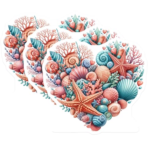 (3 Pack) Seashell Decals - Ocean Lover - Starfish Decals - 3 Inches On Longest Side - Easy Peel & Apply - Made in USA - 3MCS8053