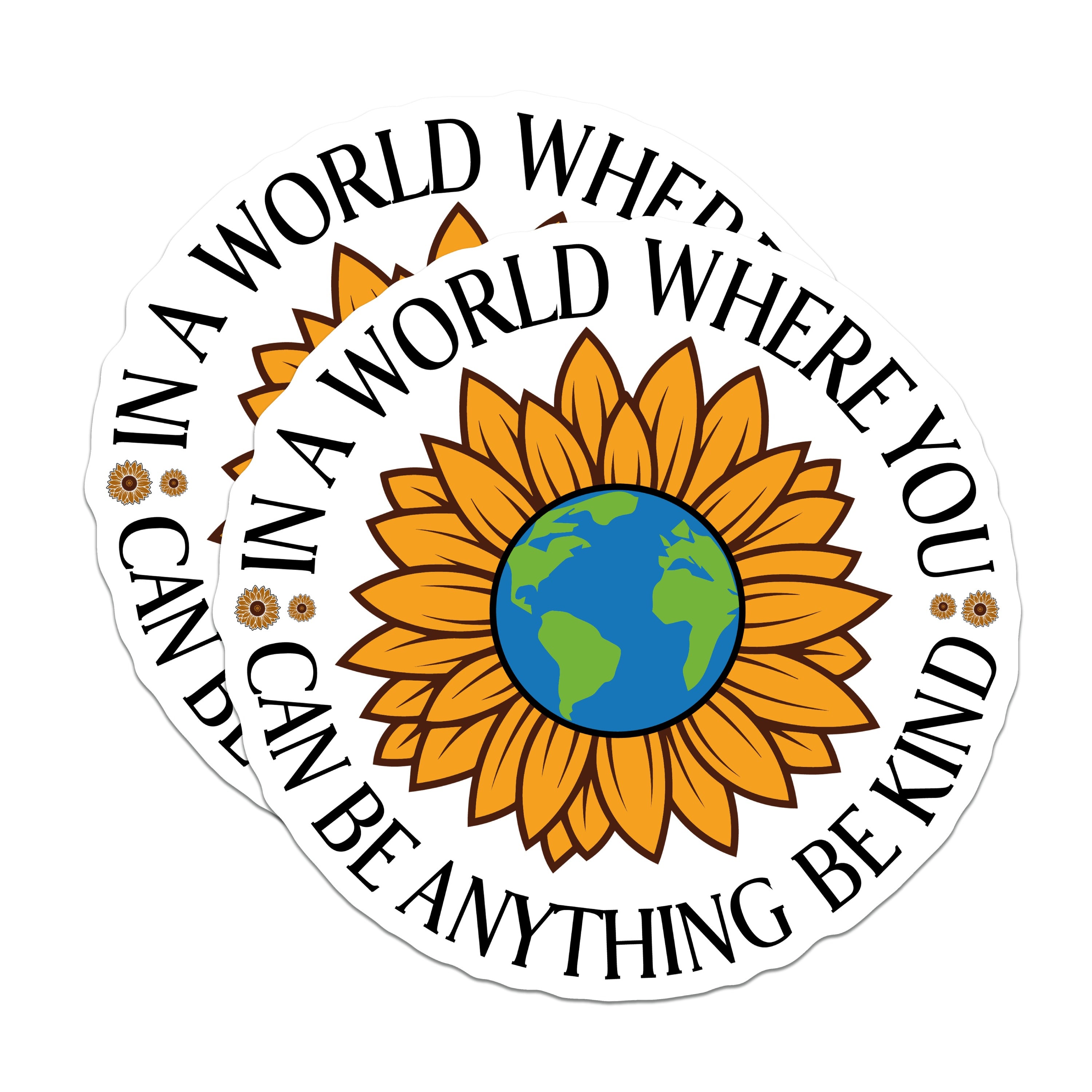(2 Pack) Be Kind Sunflower Earth Magnets - Inspirational Quote - Positive Message Kindness Decor - 5 Inches On Longest Side - Thick Durable Magnet - Made in USA - MAG38006
