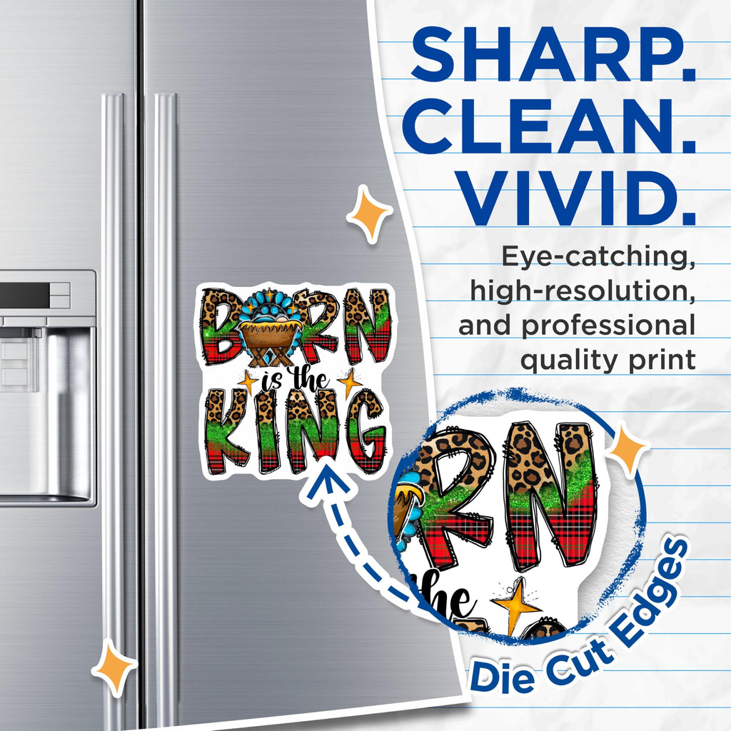 (2 Pack) Born is the King Magnets - Christian Christmas Decor - Nativity Scene Holiday Refrigerator - 5 Inches On Longest Side - Thick Durable Magnet - Made in USA - MAG29376