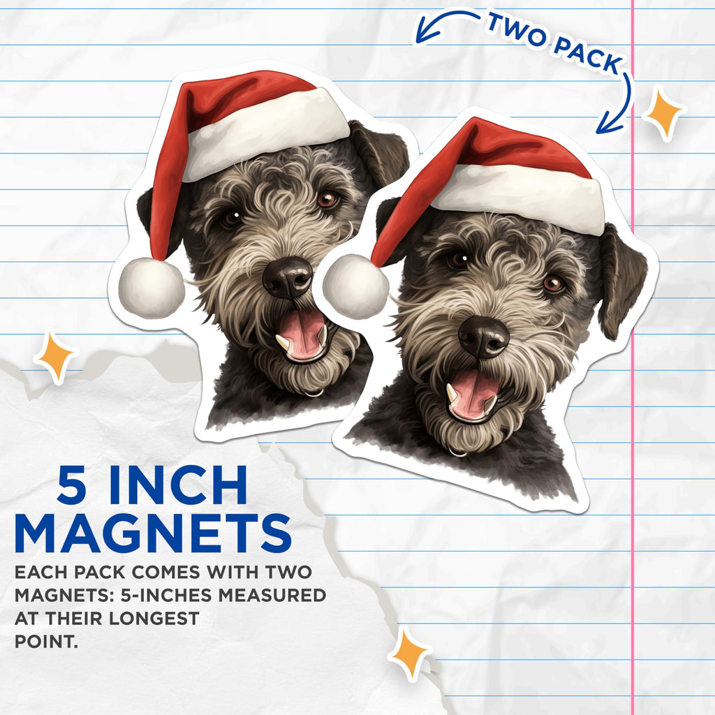 (2 Pack) Christmas Schnauzer Dog Magnets - Holiday Pet Decor - Cute Animal Magnets - 5 Inches On Longest Side - Thick Durable Magnet - Made in USA - MAG26918