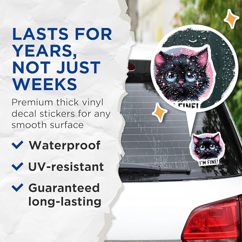 (2 Pack) Cat Stickers - Cute Cat Art - Funny Cat Sticker - 5" On Longest Side - Sticks to Smooth Flat Surfaces - Made in USA - BMCS4594