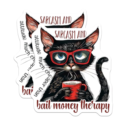 (2 Pack) Sarcasm and Attitude Stickers - Cat Lover Decal - Funny Black Cat Sticker - 5" On Longest Side - Sticks to Smooth Flat Surfaces - Made in USA - BMCS4334