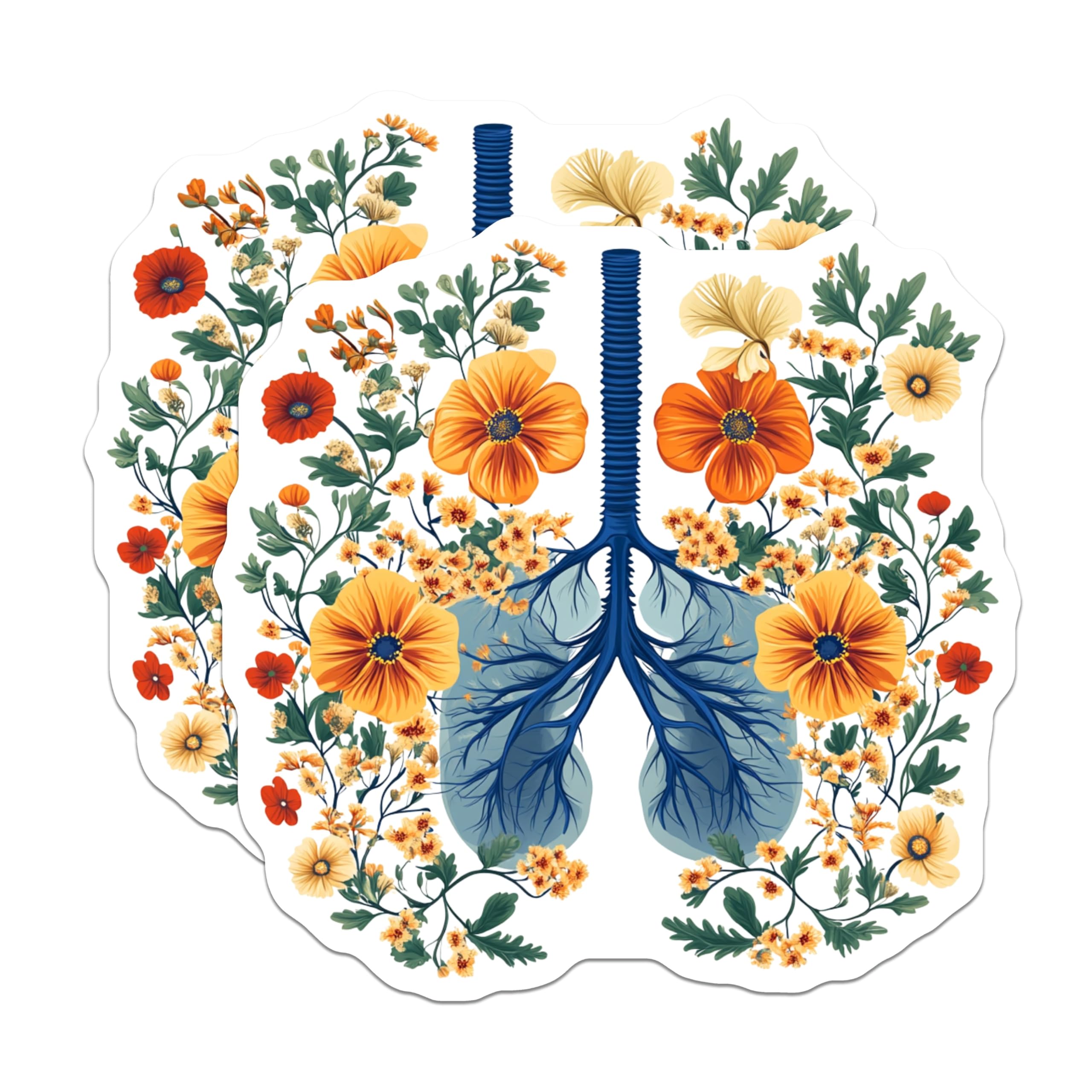 (2 Pack) Floral Lungs Magnets - Anatomical Art Decor - Healthcare Worker Appreciation Medical Student Science Teacher - 5 Inches On Longest Side - Thick Durable Magnet - Made in USA - MAG26907