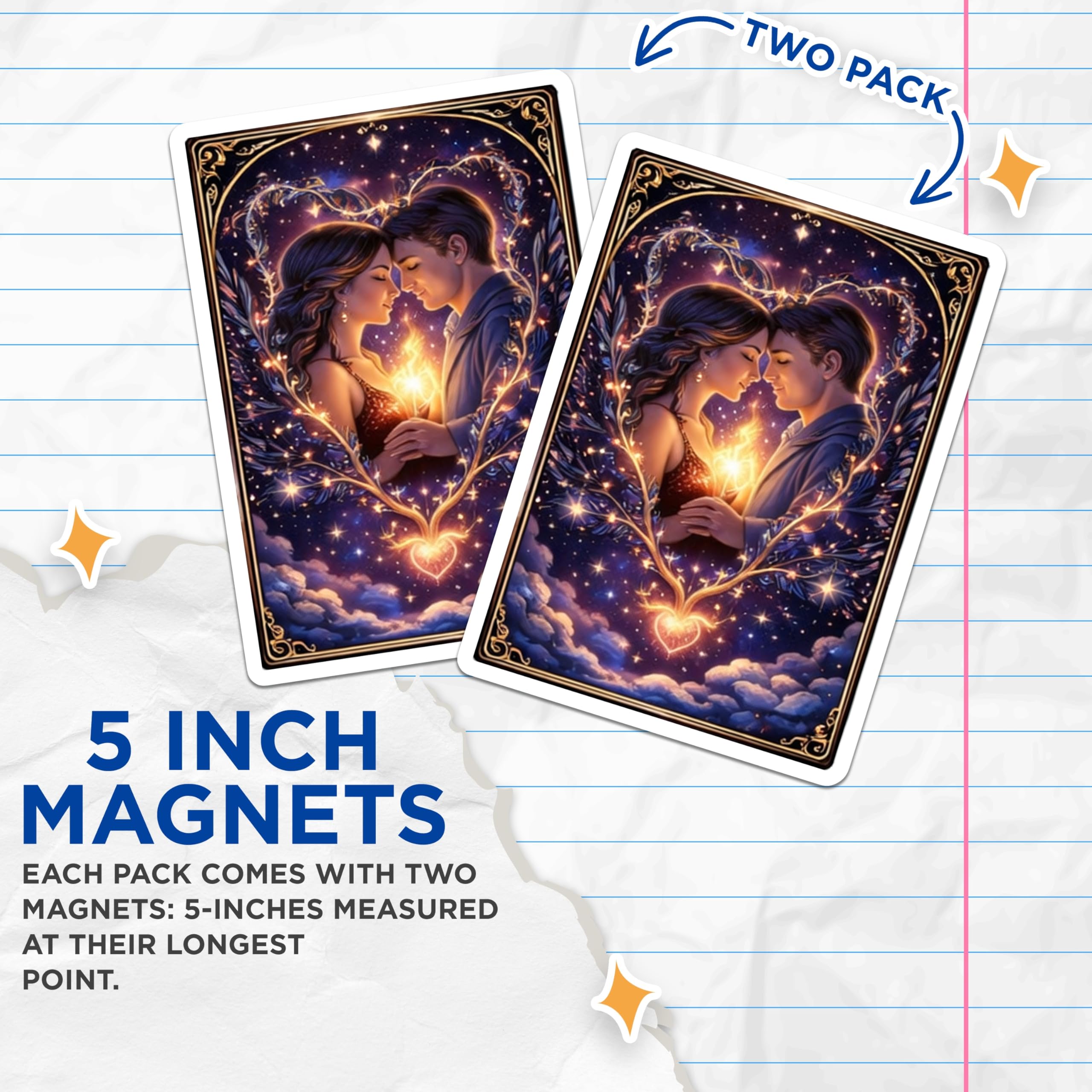 (2 Pack) Romantic Couple Magnets - Stargazing Lovers - Heart of Stars Art - 5" On Longest Side - Premium Magnet - for Cars, Refrigerators, Toolboxes, Lockers - Made in USA - MAG16032