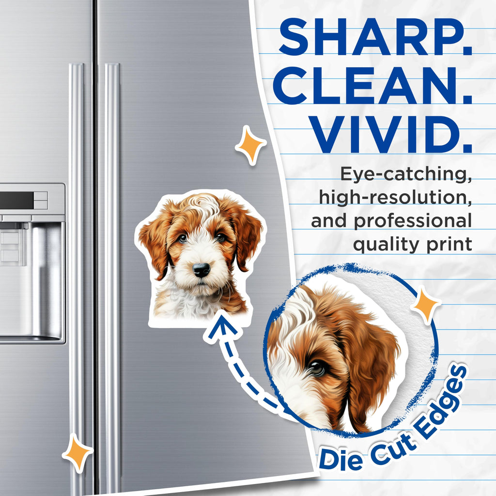 (2 Pack) Goldendoodle Puppy Magnets - Cute Dog Lover Decor - Pet Parent Refrigerator Accessory - 5 Inches On Longest Side - Thick Durable Magnet - Made in USA - MAG25251