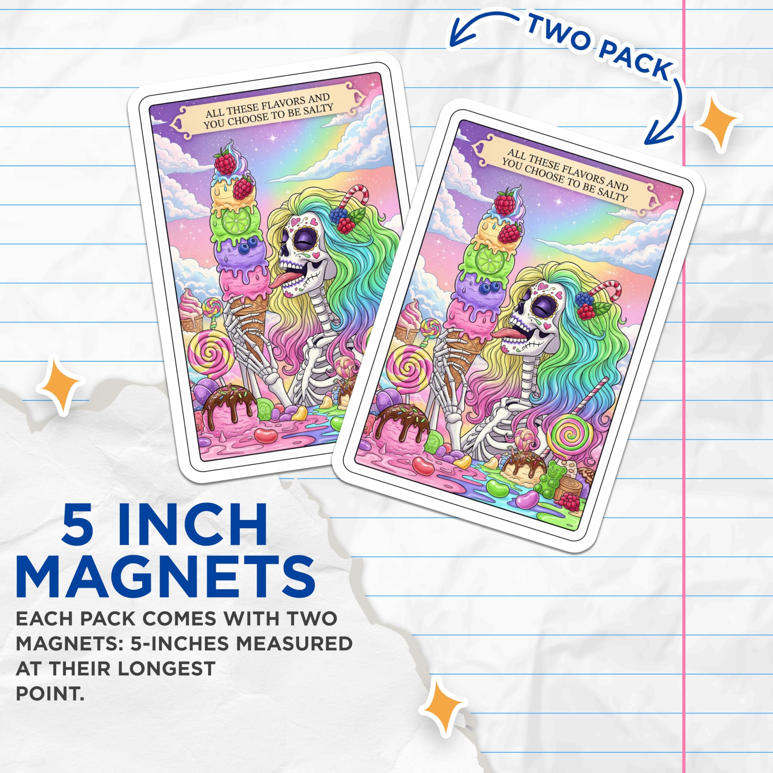 (2 Pack) Salty Skeleton Magnets - Sugar Skull Decor - Funny Quote Fridge Magnets - 5" On Longest Side - Premium Magnet - for Cars, Refrigerators, Toolboxes, Lockers - Made in USA - MAG14490