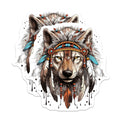 (2 Pack) Tribal Wolf Head Magnets - Boho Spirit Animal Decor - Mystical Feathered Fridge Magnet Set - 5 Inches On Longest Side - Thick Durable Magnet - Made in USA - MAG39924