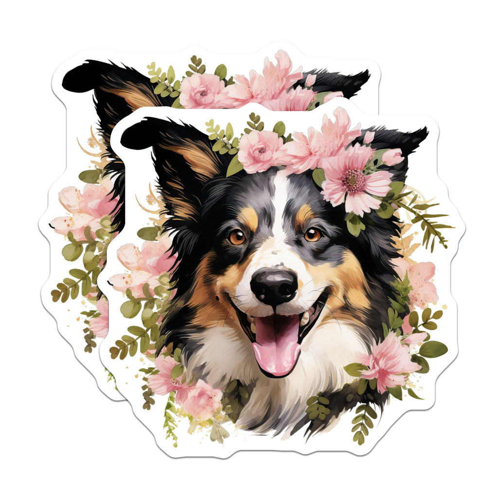 (2 Pack) Floral Dog Magnets - Australian Shepherd Border Collie Art - Dog Mom Kitchen Decor - 5 Inches On Longest Side - Thick Durable Magnet - Made in USA - MAG27536