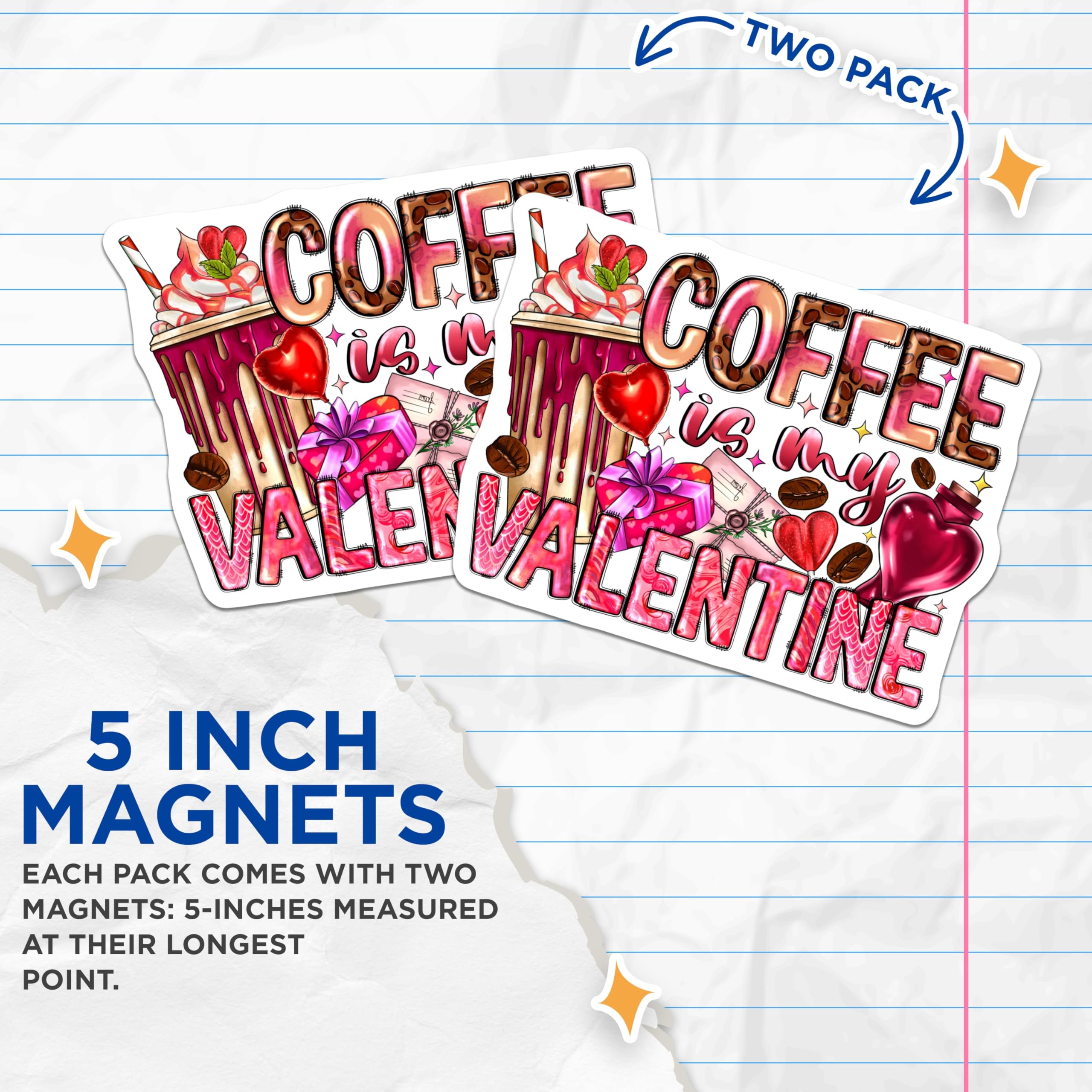 (2 Pack) Coffee Valentine Magnets - Valentines Day Decor - Sweet Beverage Refrigerator Magnets - 5 Inches On Longest Side - Thick Durable Magnet - Made in USA - MAG29641