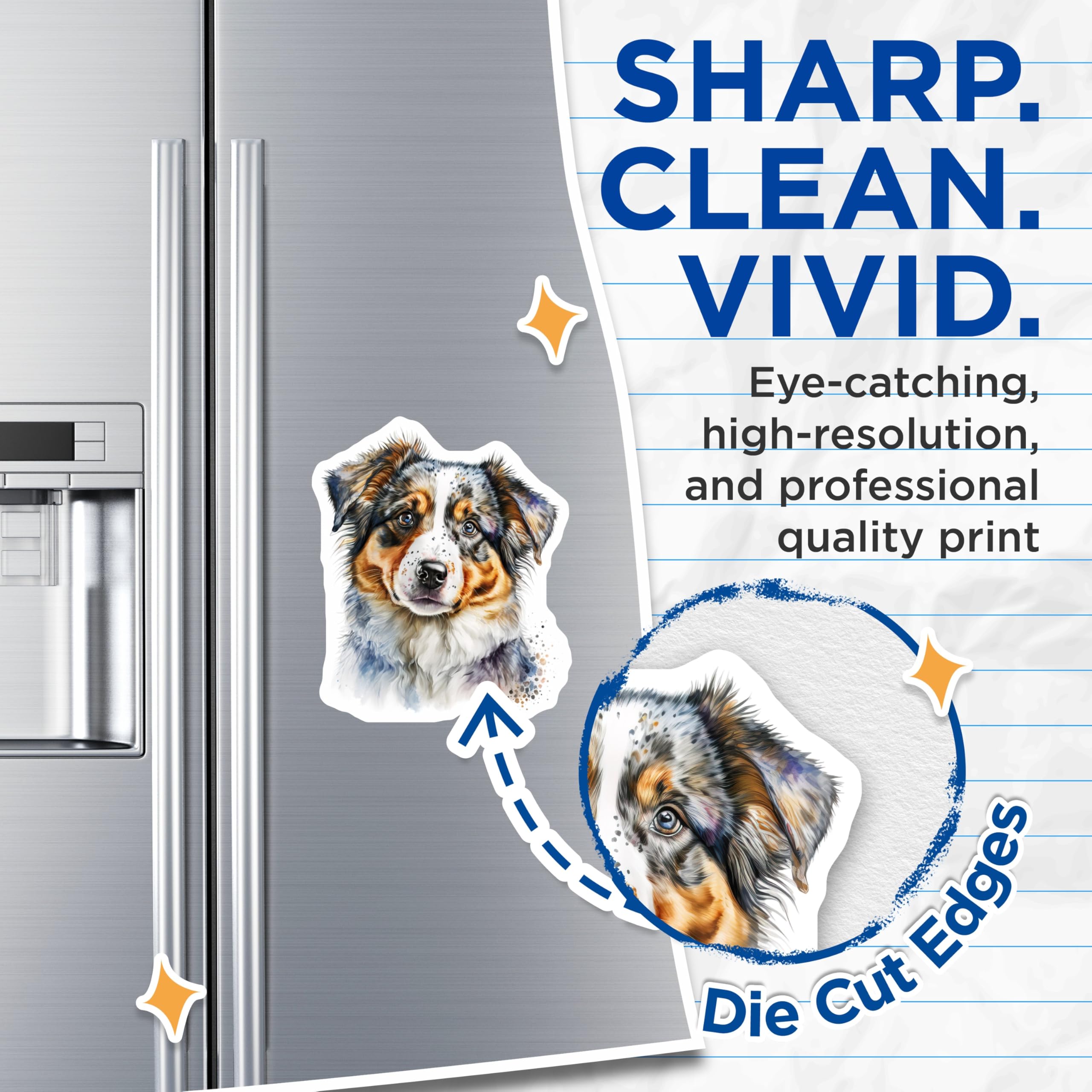 (2 Pack) Australian Shepherd Puppy Magnets - Watercolor Dog Art - Dog Mom Fridge Decor - Pet Lover Office Magnet - 5 Inches On Longest Side - Thick Durable Magnet - Made in USA - MAG27772