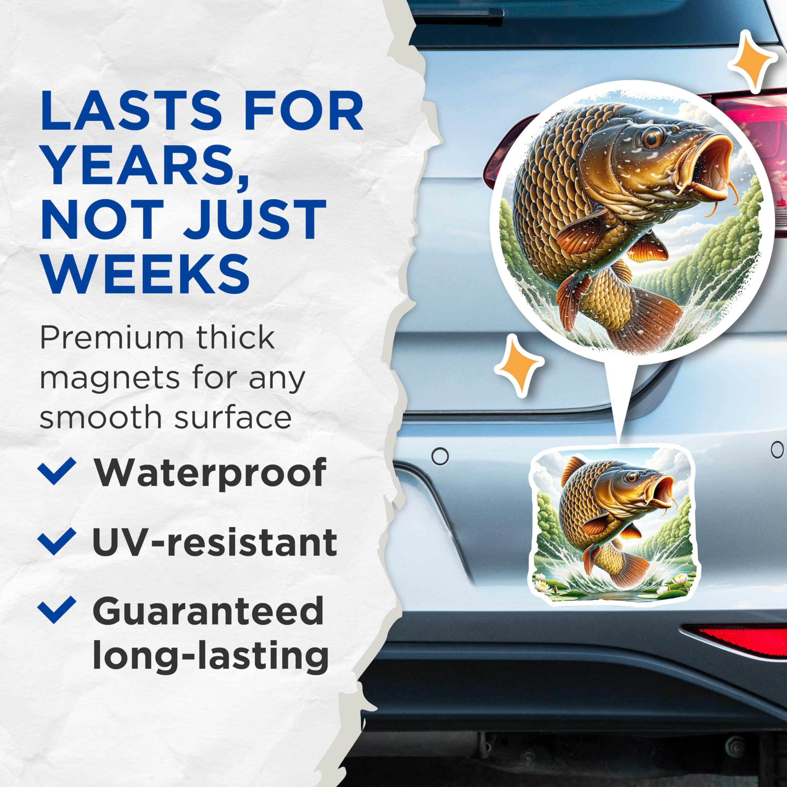 (2 Pack) Leaping Carp Magnets - Freshwater Fish Art - Fishing Enthusiast Decor - Refrigerator Display - 5 Inches On Longest Side - Thick Durable Magnet - Made in USA - MAG22137