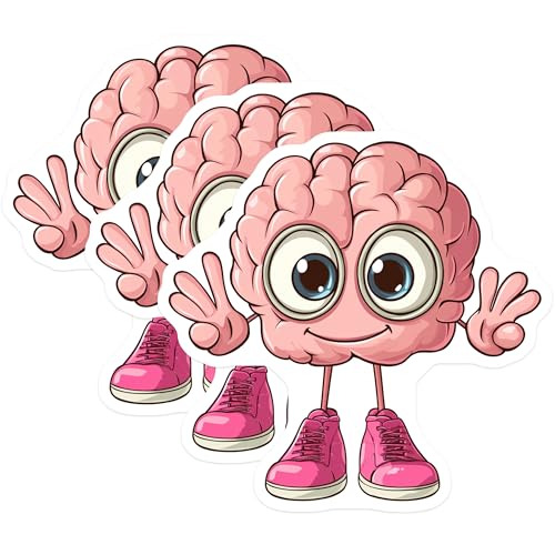 (3 Pack) Cartoon Brain Decals - Funny Brain Anatomy - Laptop Decals- 3 Inches On Longest Side - Easy Peel & Apply - Made in USA - 3MCS5767