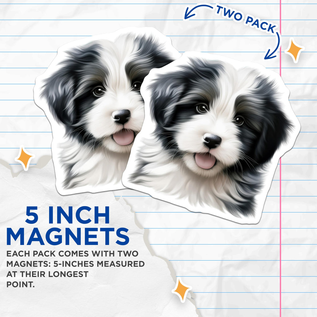 (2 Pack) Black White Puppy Magnets - Cute Dog Lover Decor - Pet Parent Refrigerator Art - 5 Inches On Longest Side - Thick Durable Magnet - Made in USA - MAG28184