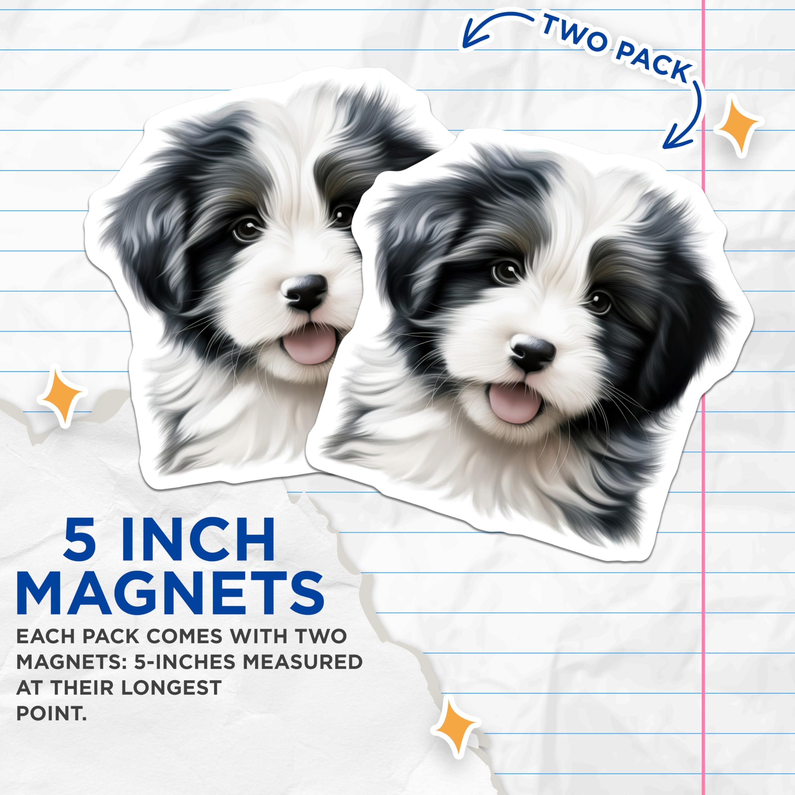(2 Pack) Black White Puppy Magnets - Cute Dog Lover Decor - Pet Parent Refrigerator Art - 5 Inches On Longest Side - Thick Durable Magnet - Made in USA - MAG28184