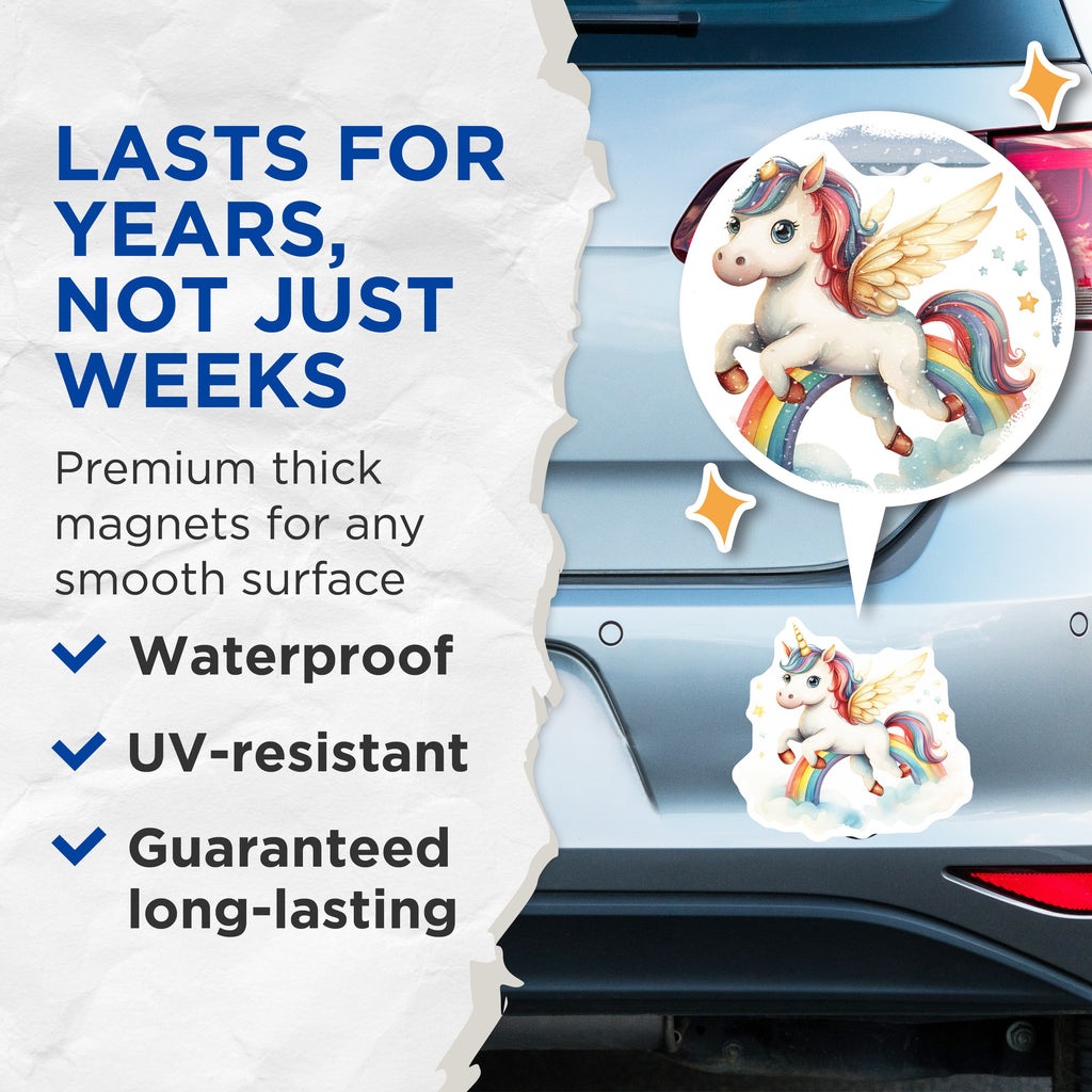 (2 Pack) Unicorn Rainbow Magnets - Magical Pegacorn Decor - Fantasy Kids Room Accessory - 5 Inches On Longest Side - Thick Durable Magnet - Made in USA - MAG37365
