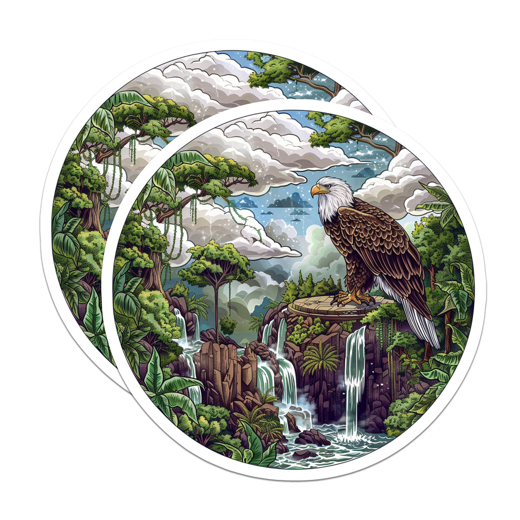(2 Pack) Bald Eagle Magnets - Jungle Waterfall Art - Majestic Bird Decor for Fridge Locker Office - 5 Inches On Longest Side - Thick Durable Magnet - Made in USA - MAG37379