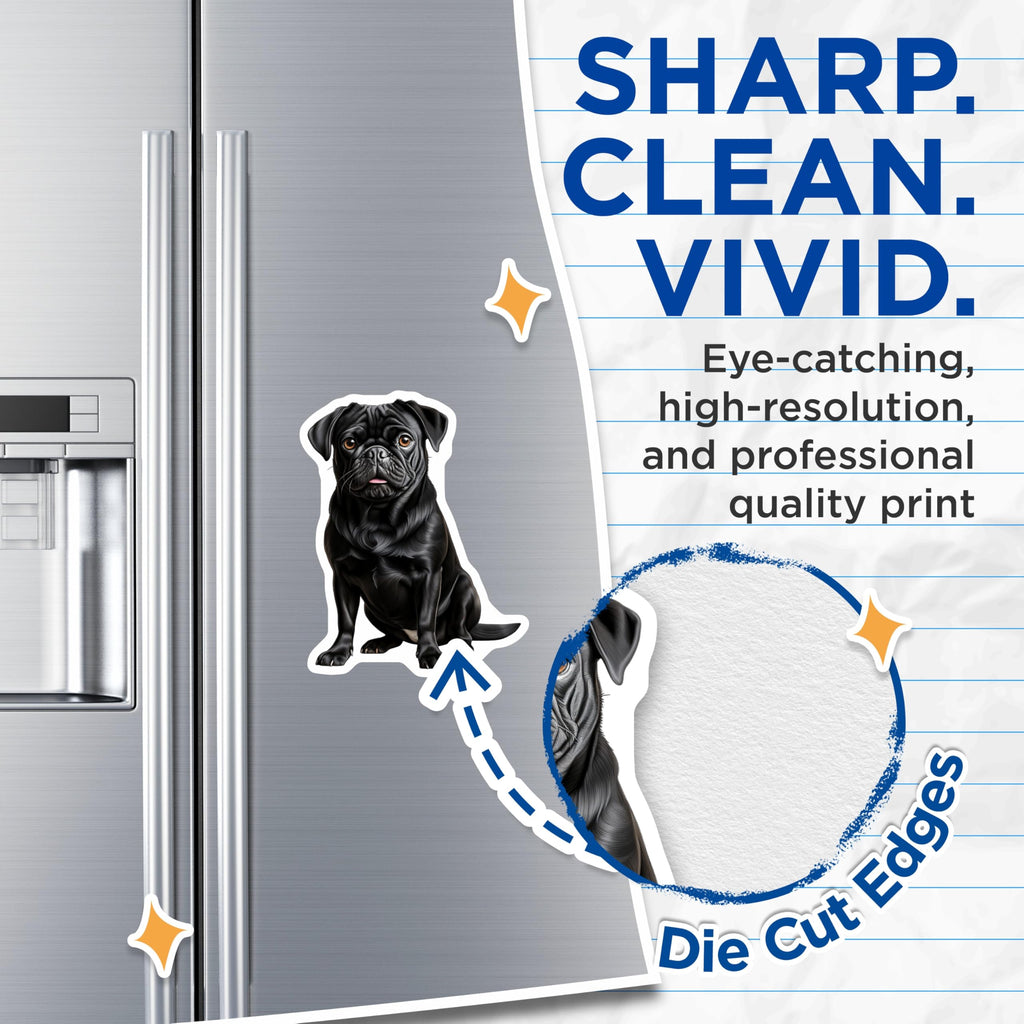 (2 Pack) Black Pug Refrigerator Magnets - Wrinkled Dog Breed Art - Pet Lover Kitchen Decor - 5 Inches On Longest Side - Thick Durable Magnet - Made in USA - MAG24905