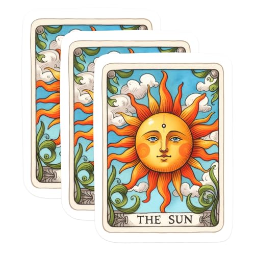 (3 Pack) The Sun Tarot Card Decals - Laptop Decal - Positive Vibes Decal - 3 Inches On Longest Side - Easy Peel & Apply - Made in USA - 3MCS1122