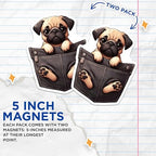 (2 Pack) Cute Pug Magnets - Dog Refrigerator ation - Pet Lover Magnets - 5" On Longest Side - for Cars, Fridges, Toolboxes - Made in USA - MAG4395
