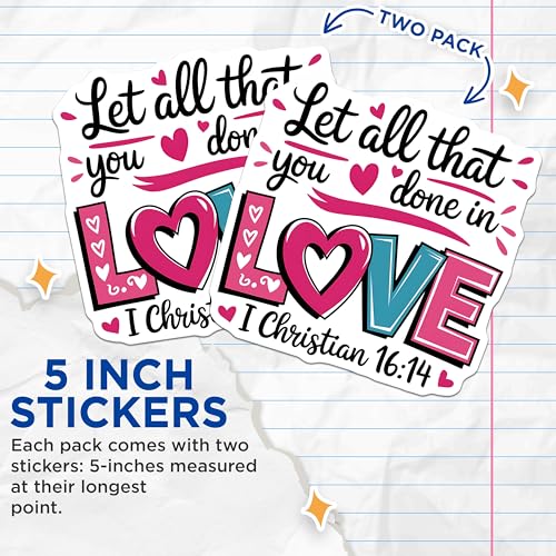 (2 Pack) Christian Faith Stickers - Inspirational Quote Stickers - Motivational Love Stickers - 5" On Longest Side - Sticks to Smooth Flat Surfaces - Made in USA - BMCS4089