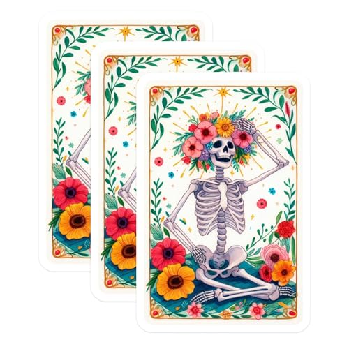 (3 Pack) Floral Skeleton Decals - Flower Crown - Laptop Decal - 3 Inches On Longest Side - Easy Peel & Apply - Made in USA - 3MCS8209