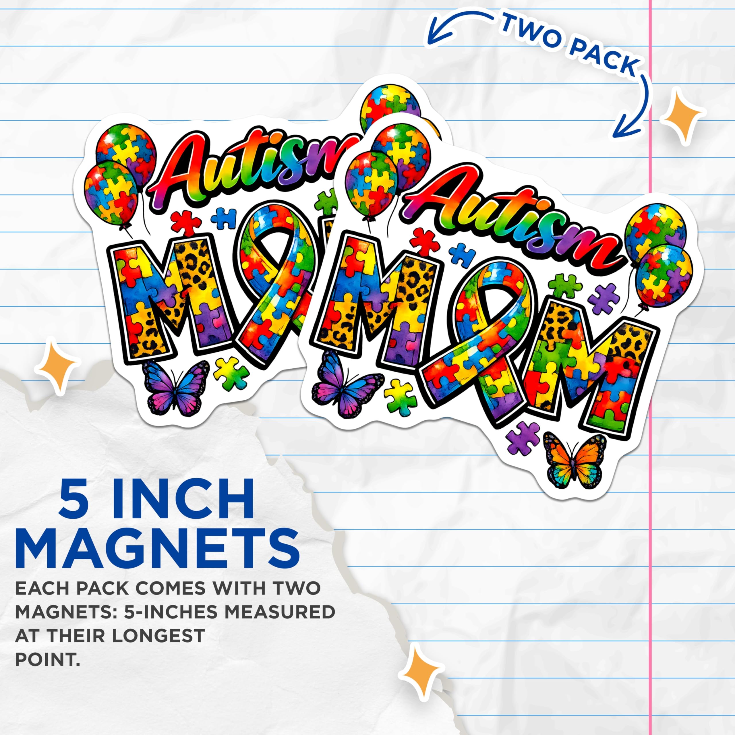 (2 Pack) Autism Mom Magnets - Puzzle Piece Awareness - Neurodiversity Support Decor - 5 Inches On Longest Side - Thick Durable Magnet - Made in USA - MAG26092